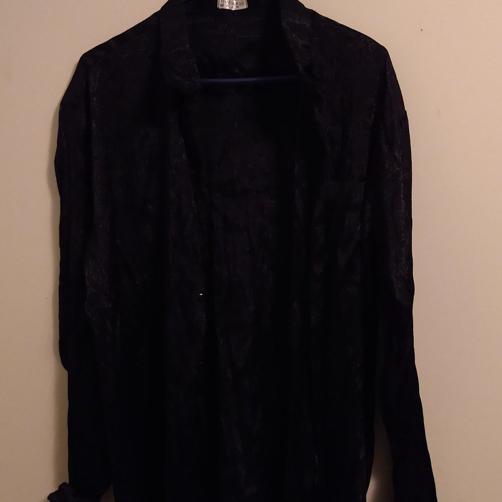 Thai Silk Subtle Printed Black Collared Shirt